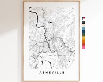 Asheville Stampa mappa della città - stampa mappa - mappa artistica - stampe o stampe incorniciate - Stati Uniti