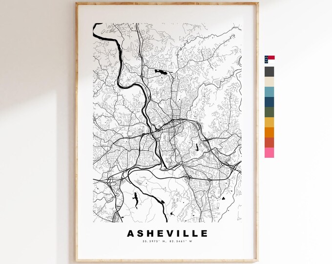 Asheville Map Print - City Map Poster - Map Art - USA City Maps - Asheville Print - Asheville Poster - Minimalist City Map - North Carolina