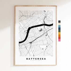 Battersea Karte Print - Minimalistische Stadt Karte Poster - Wandkunst Karte - UK - Battersea Print - Battersea Poster - verschiedene Farben erhältlich