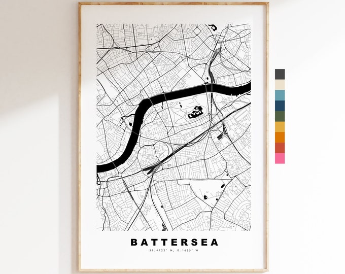 Battersea Map Print - Minimalist City Map Poster - Map Wall Art - UK - Battersea Print - Battersea Poster - Different Colours Available