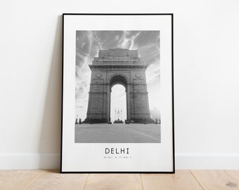 Delhi City Poster Print - Black and White Minimalist City Print - Coordinates - Delhi Poster - Delhi Art Print - India - Travel - Gift