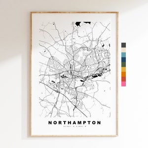 Northampton kaart print - minimalistische stadskaart poster - kaart kunst - VK - Northampton print - Northampton poster - verschillende kleuren beschikbaar