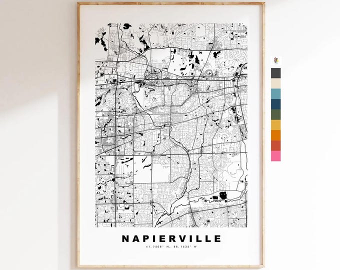 Napierville Map Print - City Map Poster - Map Art - USA City Maps - Napierville Print - Napierville Poster - Minimalist City Map - Illinois