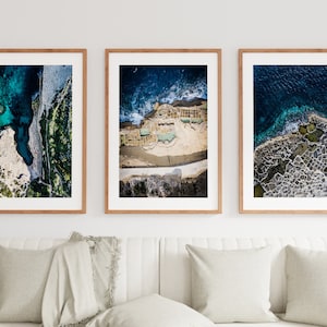 Malta Landscape Print Set - Coastal Wall Art - Coastal Photography Print Set - Aerial Photography - Salt Pan - Mediterranean Blue - Print