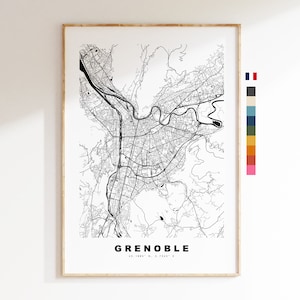 Grenoble Stadtplan-Druck – minimalistischer Stadtplan – Karten-Wandkunst – Drucke oder gerahmte Drucke
