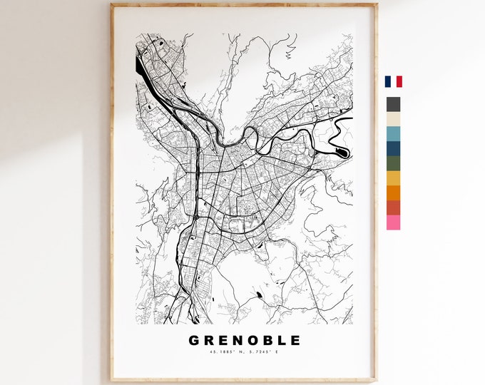 Grenoble Map Print - City Map Poster - Map Wall Art - France City Maps - Grenoble Print - Grenoble Poster - Minimalist City Map - France