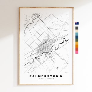 Palmerston North impression de carte - Carte de la ville minimaliste - Map Wall Art - Impressions ou impressions encadrées