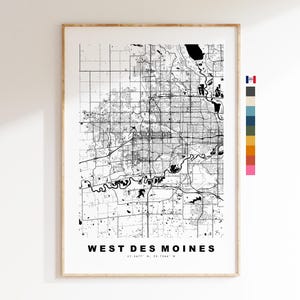 West Des Moines Carte de la ville Imprimer - impression de carte - art de la carte - estampes ou impressions encadrées - États-Unis