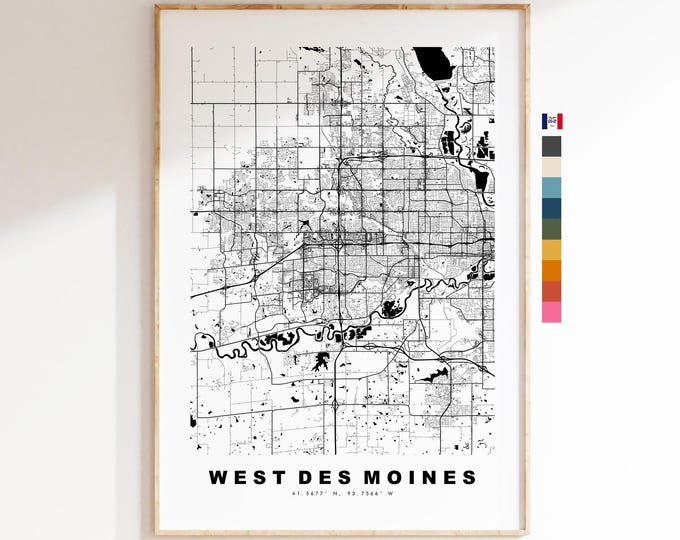 West Des Moines Map Print - City Map Poster - Map Art - USA City Maps - West Des Moines Print -  Poster - Minimalist City Map - Iowa