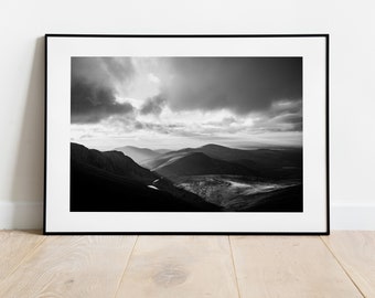 Black and White Mountain Print  - Photography Print - Black and White Photography - Mountain Landscape - Snowdonia - Fine Art Photography