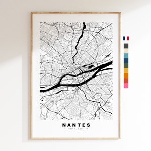 Nantes Stadskaart print - minimalistische stadskaart - kaart kunst aan de muur - prints of ingelijste prints