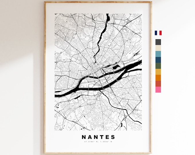 Nantes Map Print - City Map Poster - Map Wall Art - France City Maps - Nantes Print - Nantes Poster - Minimalist City Map - France