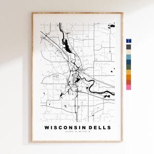 Wisconsin Dells Carte de la ville Imprimer - impression de carte - art de la carte - estampes ou impressions encadrées - États-Unis