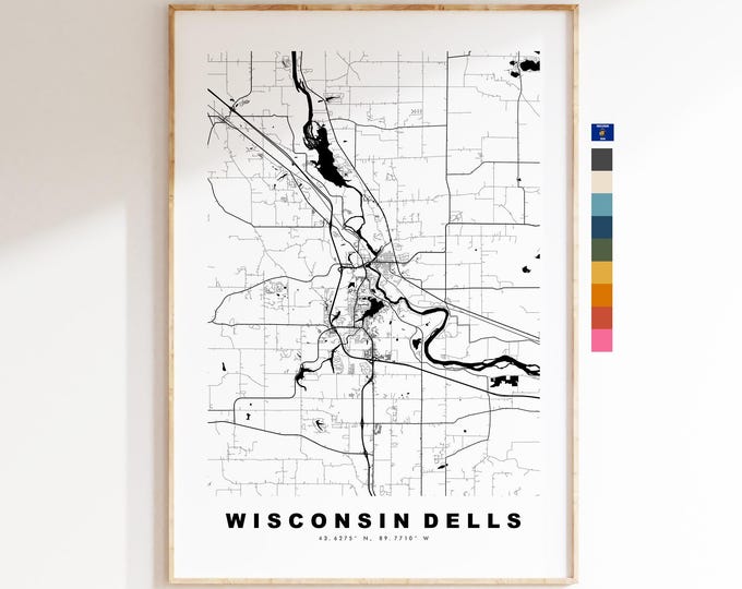 Wisconsin Dells Map Print - City Map Poster - Map Art - USA City Maps - Wisconsin Dells Print - Poster - Minimalist City Map - Wisconsin
