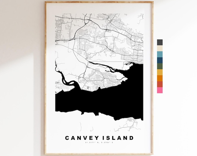 Canvey Island Map Print - Minimalist City Map Poster - Map Art - UK - Canvey Island Print - Essex - Different Colours Available