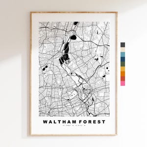 Impresión del mapa de Waltham Forest - Póster minimalista de mapa urbano - Arte cartográfico - Reino Unido - Impresión de Waltham Forest - Londres - Diferentes colores disponibles