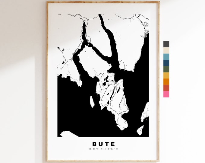 Bute Map Print - Minimalist Map Poster - Map Wall Art - Scotland - Isle of Bute Print - Bute Poster - Different Colours Available