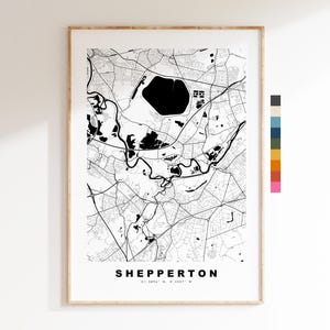 Impresión del mapa de Shepperton - Póster minimalista de mapa urbano - Arte cartográfico - Reino Unido - Impresión de Shepperton - Shepperton, Surrey - Diferentes colores disponibles
