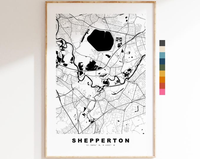 Shepperton Map Print - Minimalist City Map Poster - Map Art - UK - Shepperton Print - Shepperton, Surrey - Different Colours Available