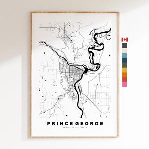Prince George Impresión de mapas de la ciudad - impresión de mapas - arte de mapas - impresiones o impresiones enmarcadas - Canada