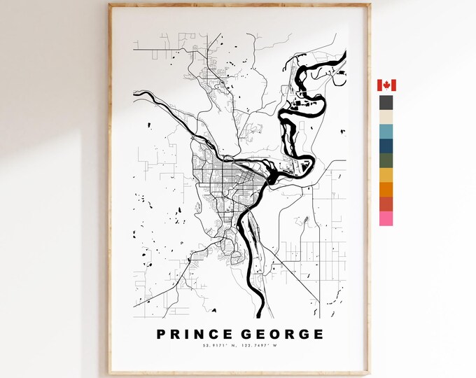 Prince George Map Print - City Map Poster - Map Art - Map Wall Art - Canada City Maps - Prince George Print - Poster - Minimalist City Map
