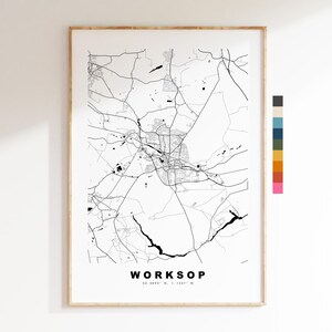 Impresión del mapa de Worksop - Póster minimalista de mapa urbano - Arte cartográfico - Reino Unido - Impresión de Worksop - Worksop, Nottinghamshire - Diferentes colores disponibles
