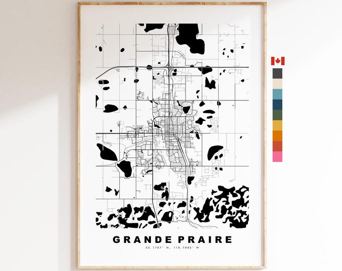 Grande Praire Map Print - City Map Poster - Map Art - Map Wall Art - Canada City Maps - Grande Praire Print - Poster - Minimalist City Map