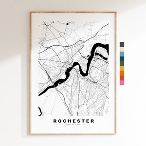 Impresión de mapa de Rochester - Póster de mapa de ciudad minimalista - Arte de mapas - Reino Unido - Impresión de Rochester - Póster de Rochester - Diferentes colores disponibles