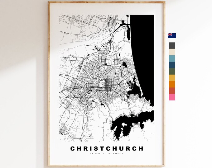 Christchurch Map Print - City Map Poster - Map Art - New Zealand City Maps - Christchurch Print - Christchurch Poster - Minimalist City Map