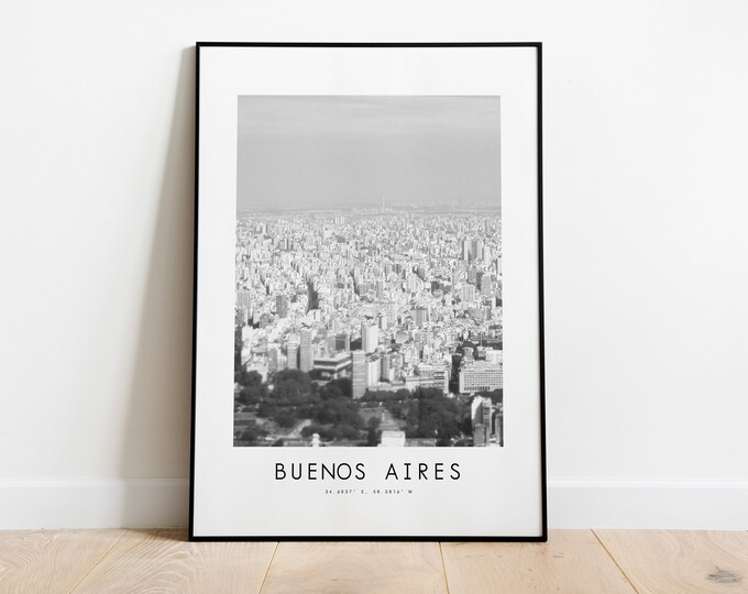 Buenos Aires City Poster Print - Black and White Minimalist City Print - Coordinates - Buenos Aires Poster - Buenos Aires Art Print - Gift
