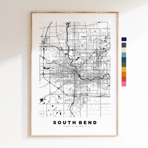 South Bend Carte de la ville Imprimer - impression de carte - art de la carte - estampes ou impressions encadrées - minimaliste - États-Unis