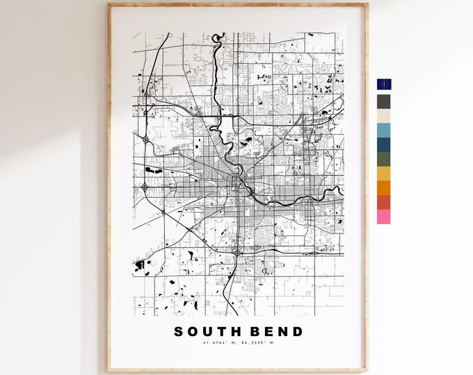 South Bend Map Print - City Map Poster - Map Art - USA City Maps - South Bend Print - South Bend Poster - Minimalist City Map - Indiana