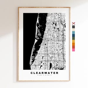 Clearwater Stadsplattegrond Print - kaartprint - kaartkunst - prints of ingelijste prints - minimalistisch - Verenigde Staten