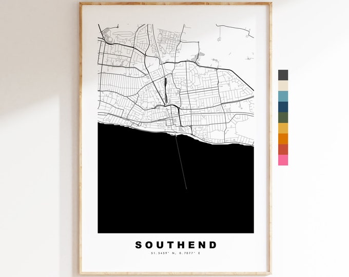 Southend Map Print - Minimalist City Map Poster - Map Art - UK - Southend Print - Southend on Sea Poster - Different Colours Available