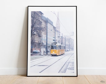 Yellow Tram Print - Budapest Photography - Fine Art Photography Print - Wall Art - White Wall Art - Contemporary - Scandinavian - Picture
