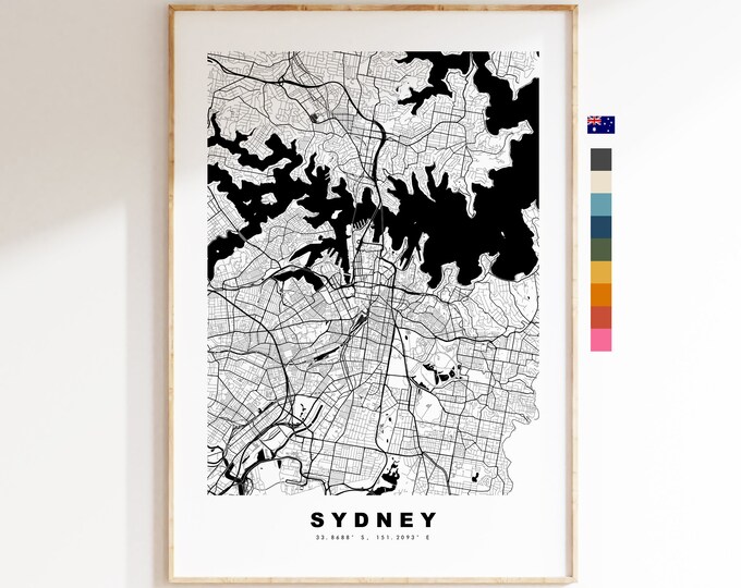 Sydney Map Print - City Map Poster - Map Wall Art - Australia City Maps - Sydney Print - Sydney Poster - Minimalist City Map - Australia