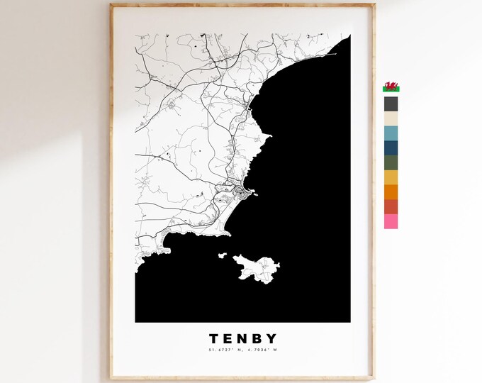 Tenby Map Print - Minimalist City Map Poster - Map Art - Wales - Tenby Print - Tenby Poster - Different Colours Available