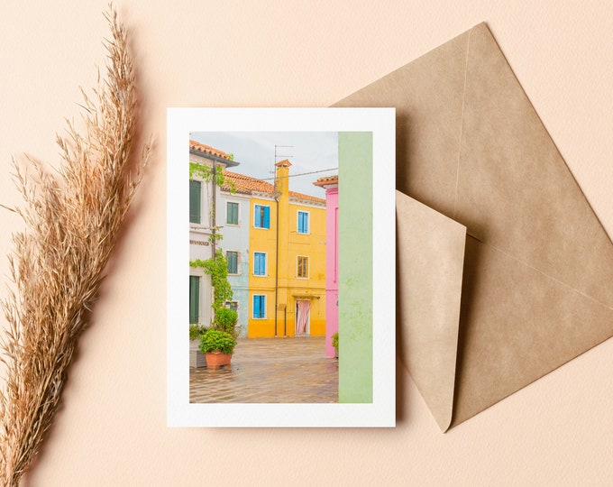 Venice Greeting Card - Burano - Blank Inside - Birthday - Anniversary - Mothers Day - Fathers Day - Holiday - Greetings Card - Wedding