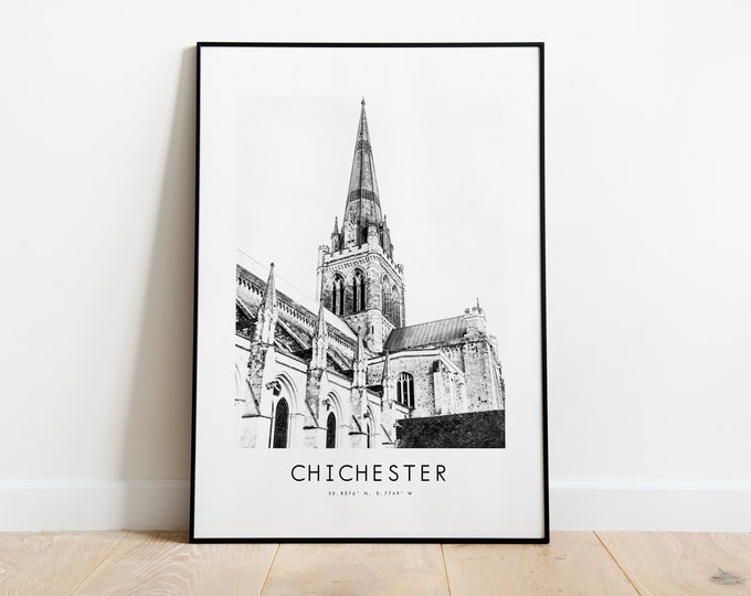 Chichester Poster Print - Black and White Minimalist City Print - Coordinates - Chichester Poster - Chichester Art Print - Chichester Print