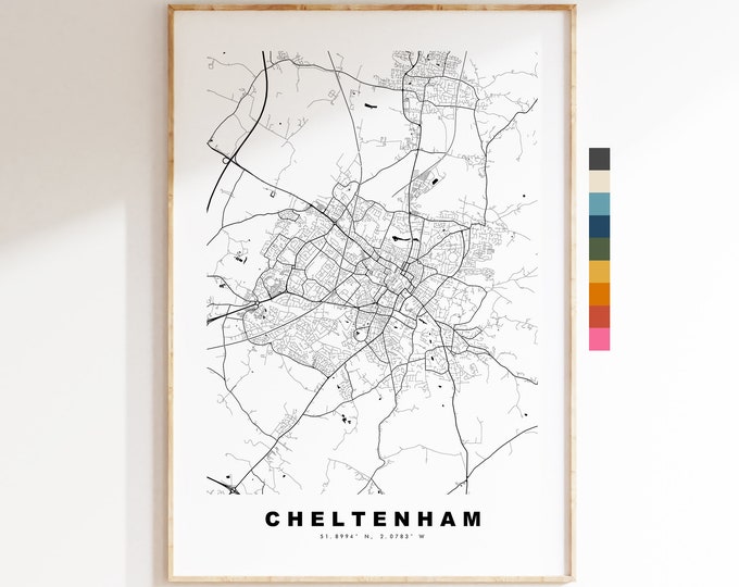 Cheltenham Map Print - Minimalist City Map Poster - Map Wall Art - UK - Cheltenham Print - Cheltenham Poster - Different Colours Available