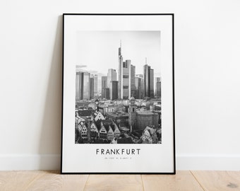 Frankfurt City Poster Print - Black and White Minimalist City Print - Coordinates - Frankfurt Poster - Frankfurt Art Print - Germany - Gift