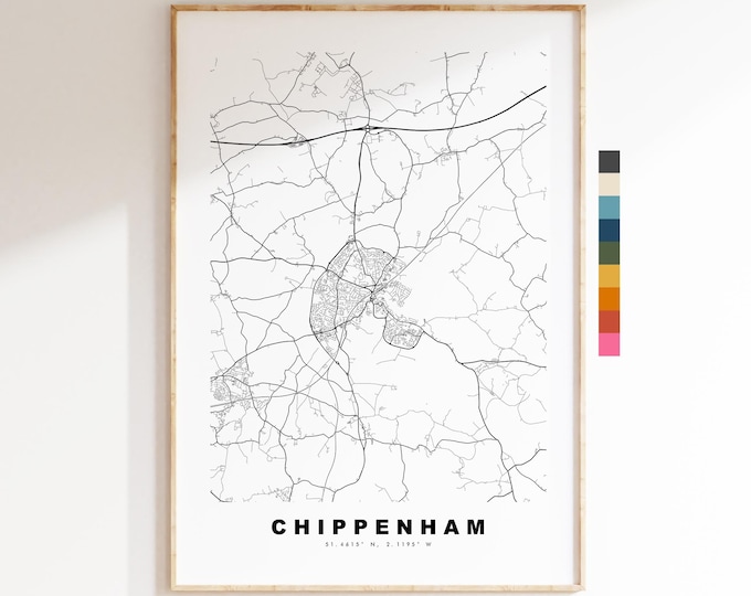 Chippenham Map Print - Minimalist City Map Poster - Map Art - UK - Chippenham Print - Chippenham, Wiltshire - Different Colours Available