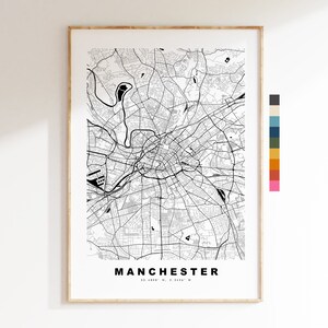 Impresión de mapa de Manchester - Póster de mapa de ciudad minimalista - Arte de mapas - Reino Unido - Impresión de Manchester - Póster de Manchester - Diferentes colores disponibles