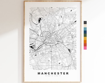 Manchester Map Print - Minimalist City Map Poster - Map Art - UK - Manchester Print - Manchester Poster - Different Colours Available