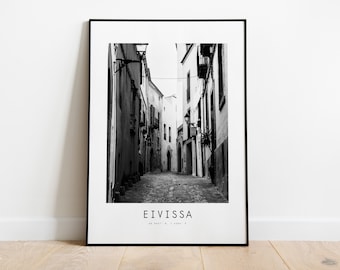 Eivissa City Poster Print - Black and White Minimalist City Print - Coordinates - Eivissa -  Ibiza Print - Ibiza Poster - Ibiza Old Town