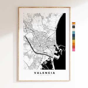 Valência Mapa da cidade - impressão de mapa - arte de mapa - impressões ou impressões emolduradas