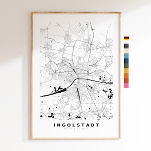 Ingolstadt Impressão de mapa da cidade - Mapa minimalista da cidade - Arte de parede de mapa - Impressões ou impressões emolduradas