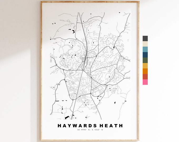 Haywards Heath Map Print - Minimalist City Map Poster - Map Art - UK - Haywards Heath - Haywards Heath Poster - Different Colours Available
