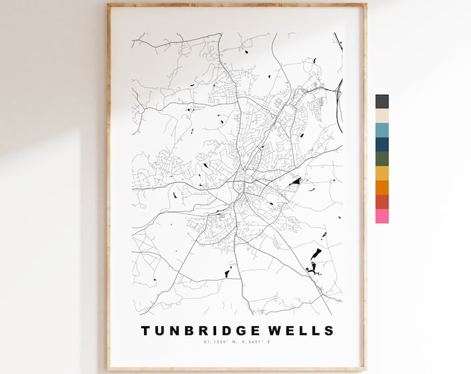 Tunbridge Wells Map Print - Minimalist City Map Poster - Map Art - UK - Tunbridge Wells Print - Poster - Different Colours Available