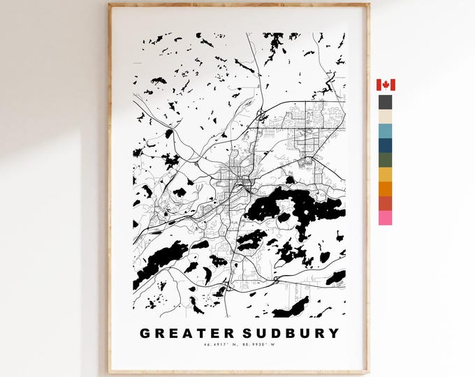Greater Sudbury Map Print - City Map Poster - Map Art - Map Wall Art - Canada City Maps - Sudbury Print - Poster - Minimalist City Map